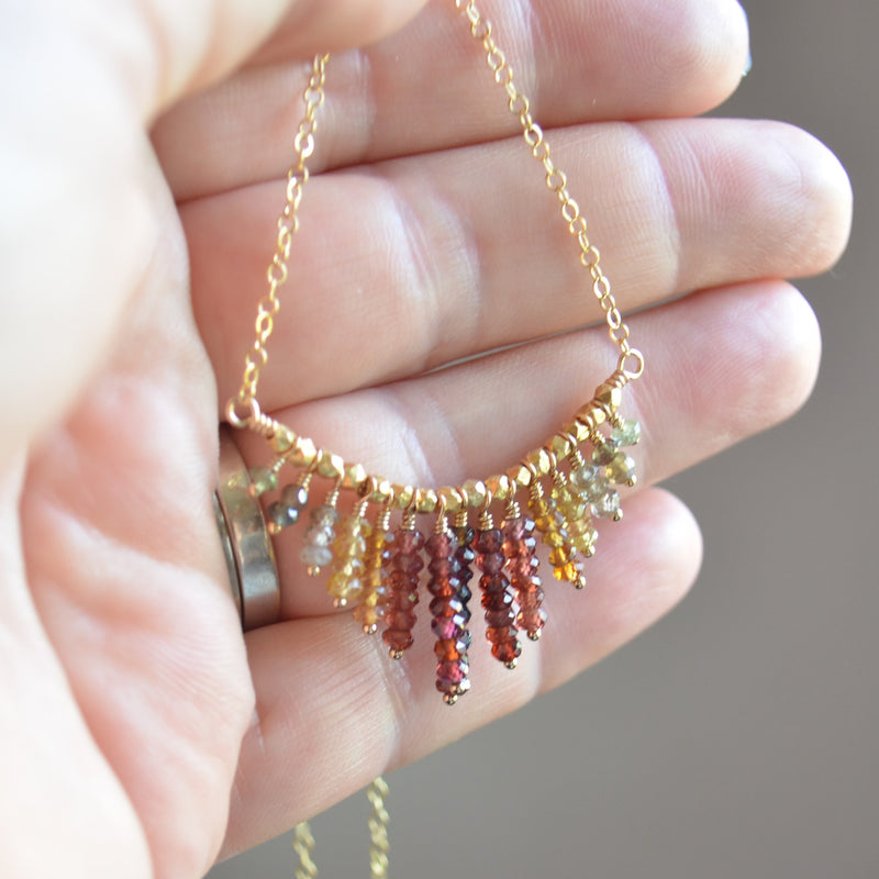 Gold Fringe Necklace with Tundra Sapphires