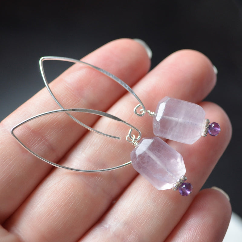 Lavender Fluorite Earrings in Sterling Silver