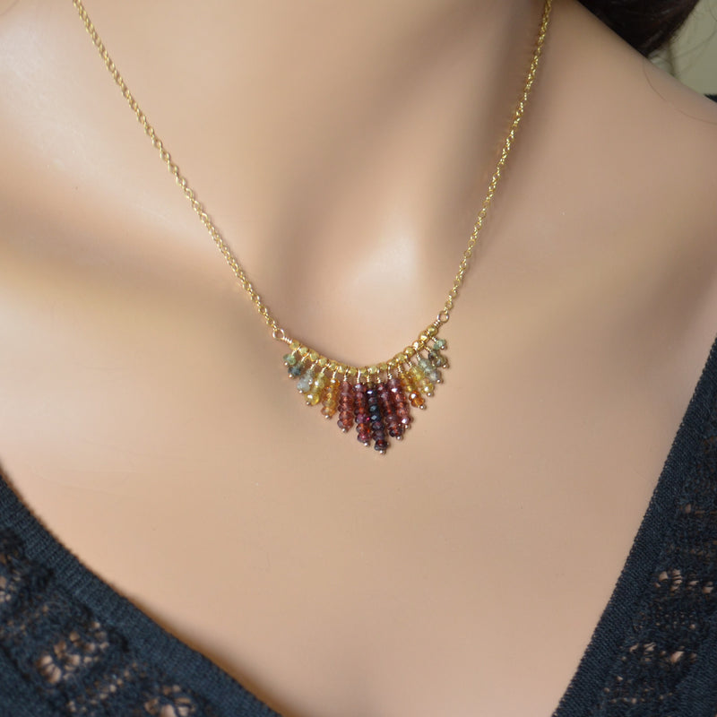 Gold Fringe Necklace with Tundra Sapphires