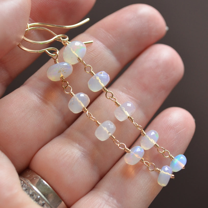 Long Opal Earrings in Gold