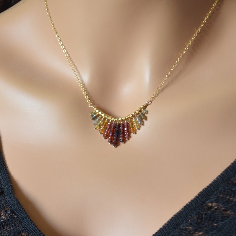 Gold Fringe Necklace with Tundra Sapphires