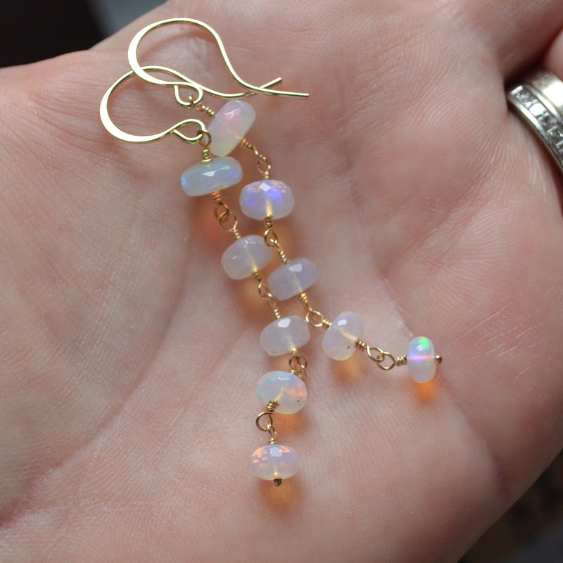 Long Opal Earrings in Gold