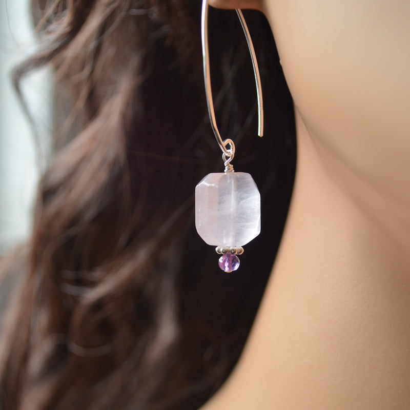 Lavender Fluorite Earrings in Sterling Silver