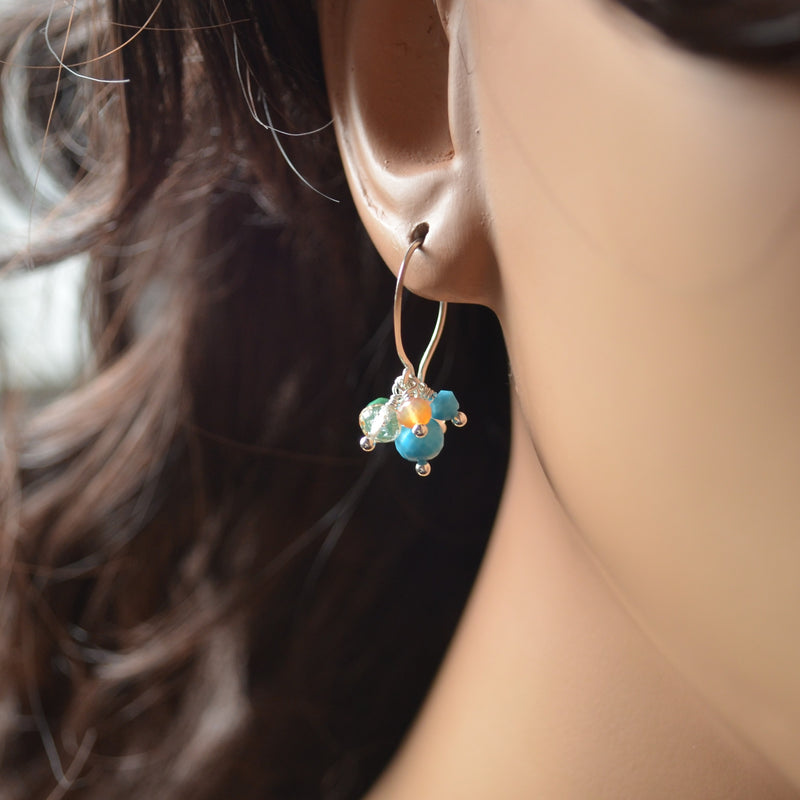 Turquoise and Sunstone Cluster Earrings in Sterling Silver