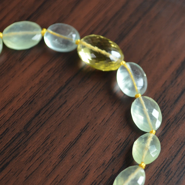 Prehnite and Fluorite Hand Knotted Bracelet with Lemon Quartz