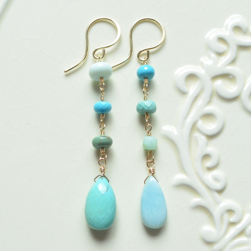 Blue Mismatched Earrings with Turquoise and Larimar