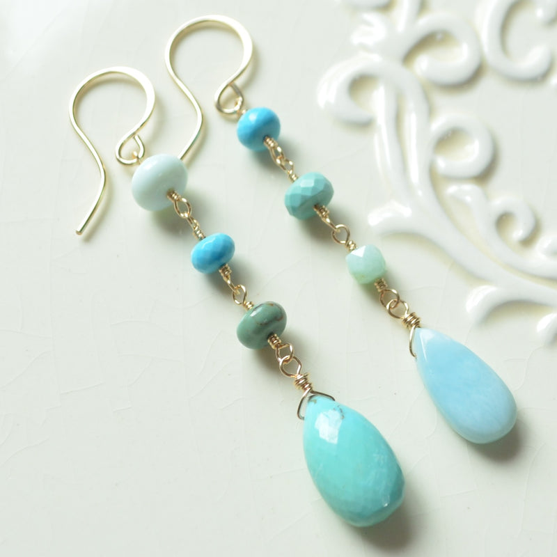 Blue Mismatched Earrings with Turquoise and Larimar