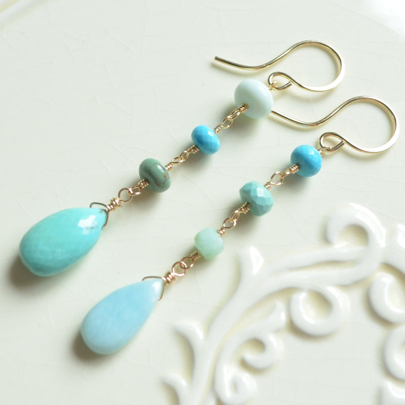 Blue Mismatched Earrings with Turquoise and Larimar