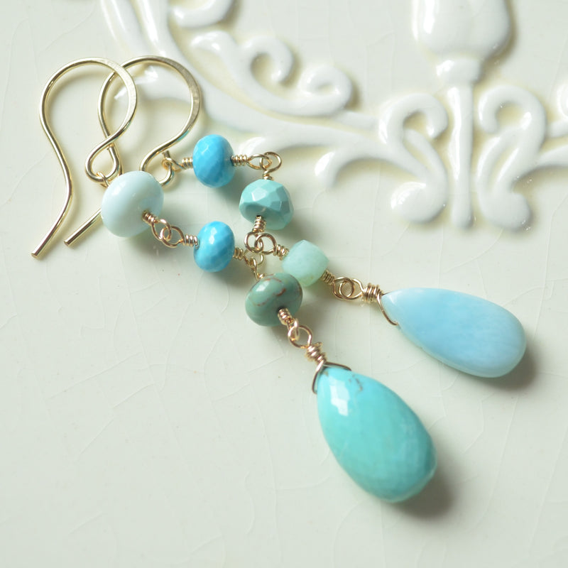 Blue Mismatched Earrings with Turquoise and Larimar