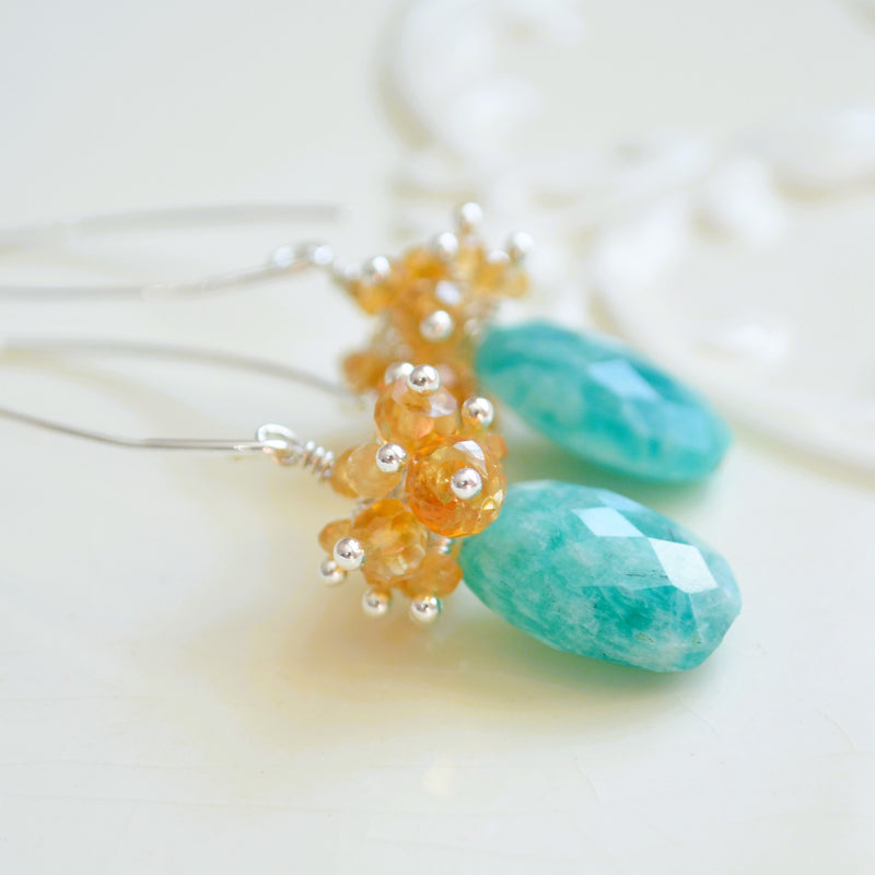 Citrine Cluster Earrings with Amazonite Ovals