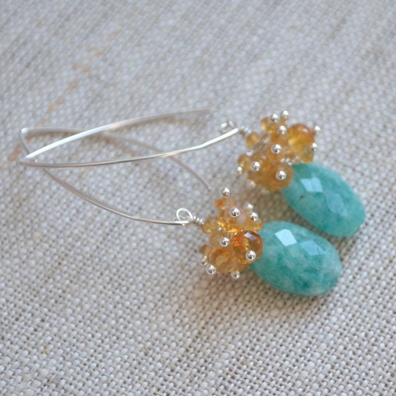 Citrine Cluster Earrings with Amazonite Ovals