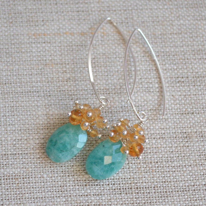 Citrine Cluster Earrings with Amazonite Ovals