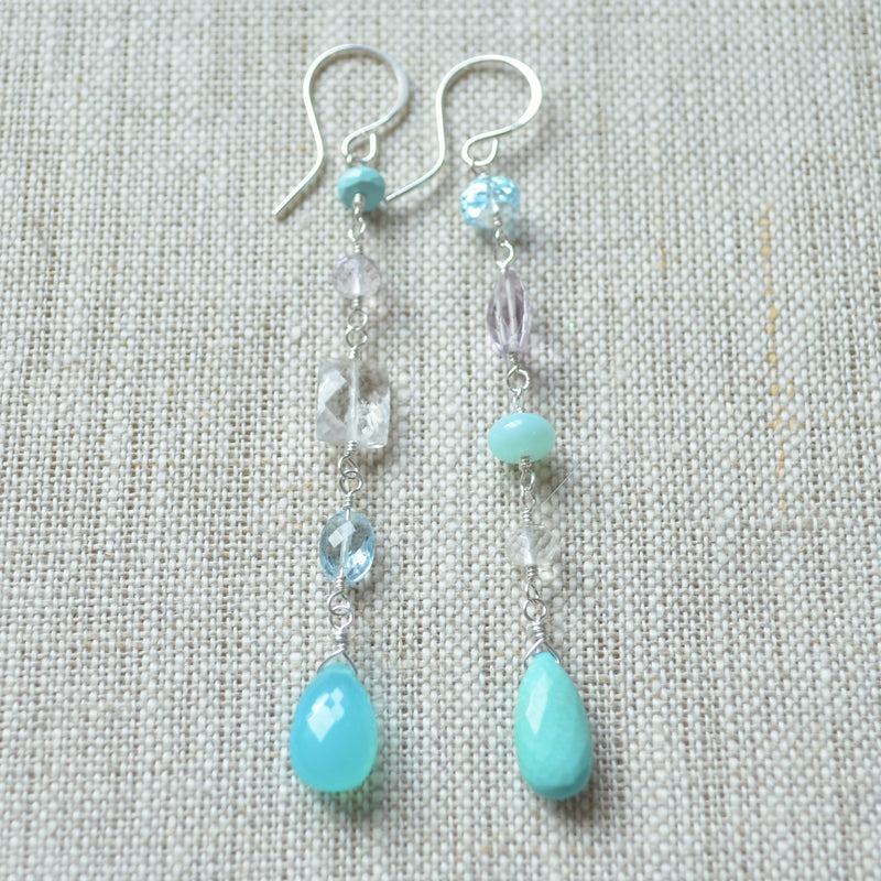 Long Mismatched Earrings with Turquoise and Pink Amethyst