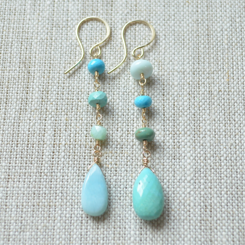 Blue Mismatched Earrings with Turquoise and Larimar