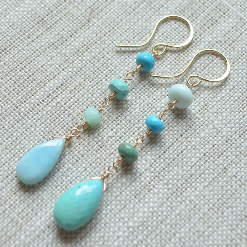 Blue Mismatched Earrings with Turquoise and Larimar