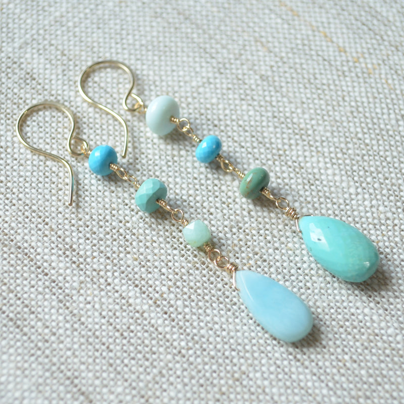 Blue Mismatched Earrings with Turquoise and Larimar