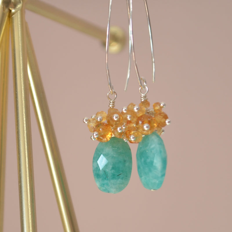 Citrine Cluster Earrings with Amazonite Ovals