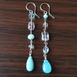 Long Mismatched Earrings with Turquoise and Pink Amethyst