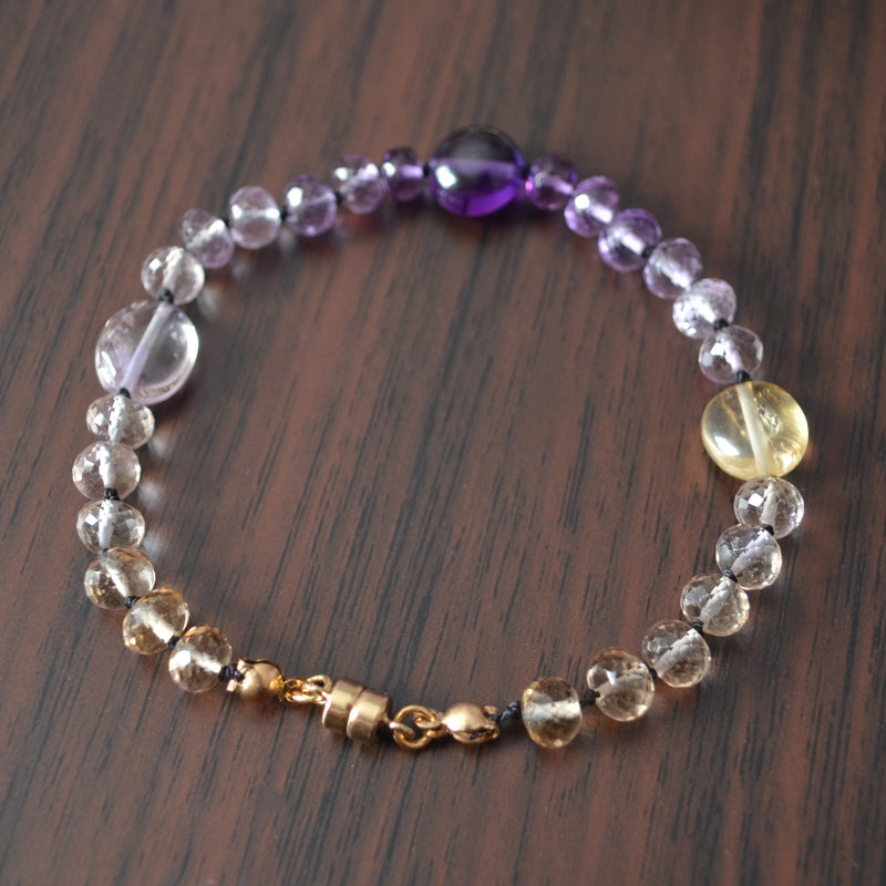 Hand Knotted Bracelet with Ametrine and Amethyst