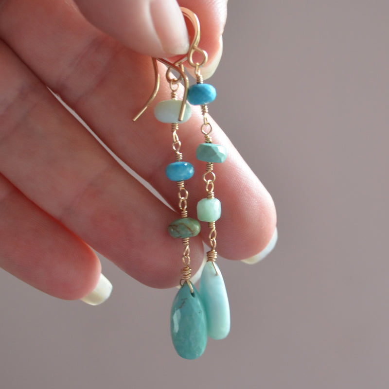 Blue Mismatched Earrings with Turquoise and Larimar
