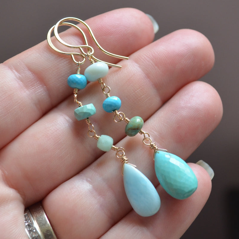Blue Mismatched Earrings with Turquoise and Larimar