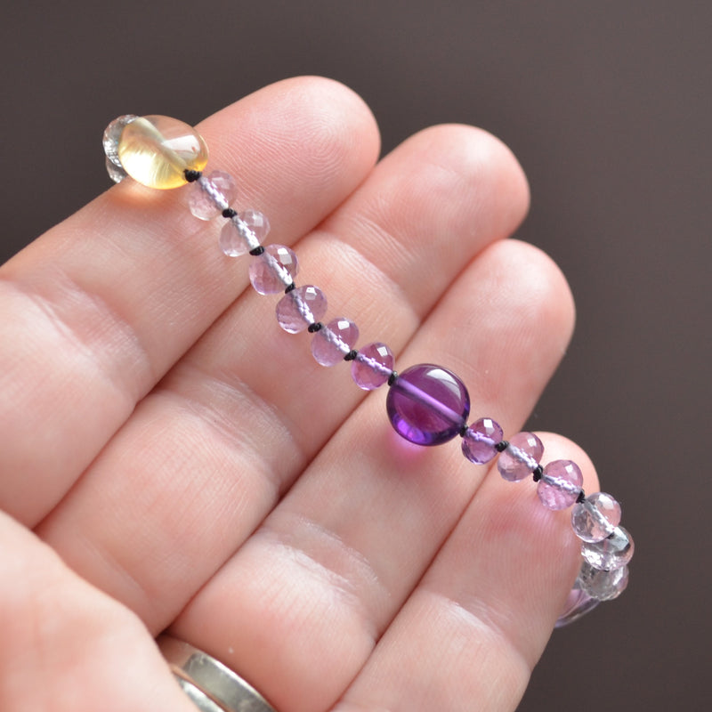 Hand Knotted Bracelet with Ametrine and Amethyst