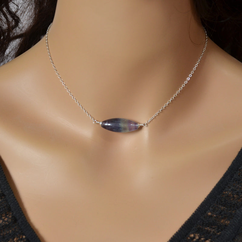 Simple Fluorite Necklace in Sterling Silver