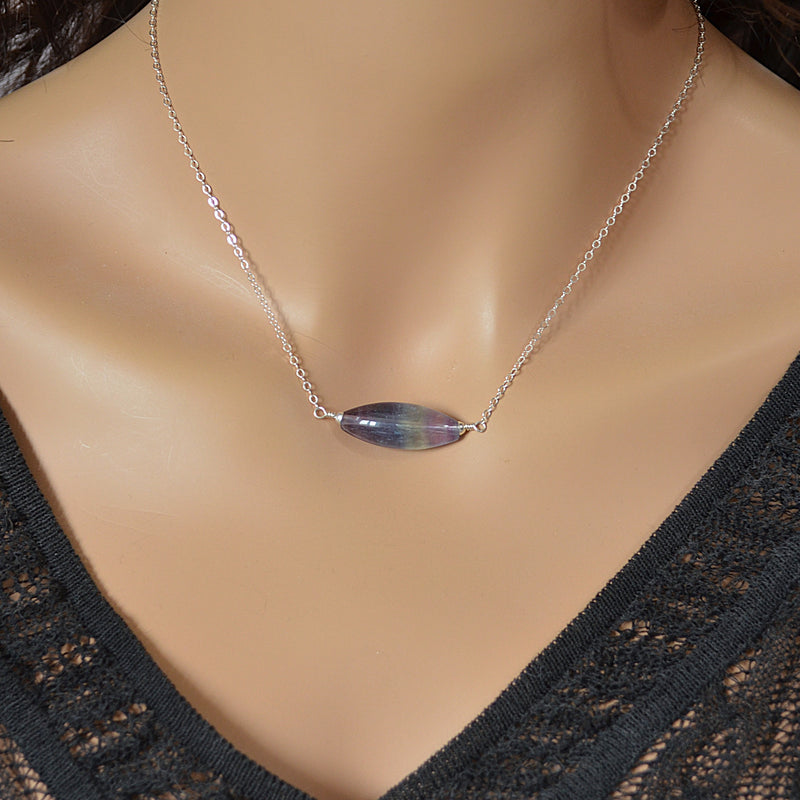 Simple Fluorite Necklace in Sterling Silver