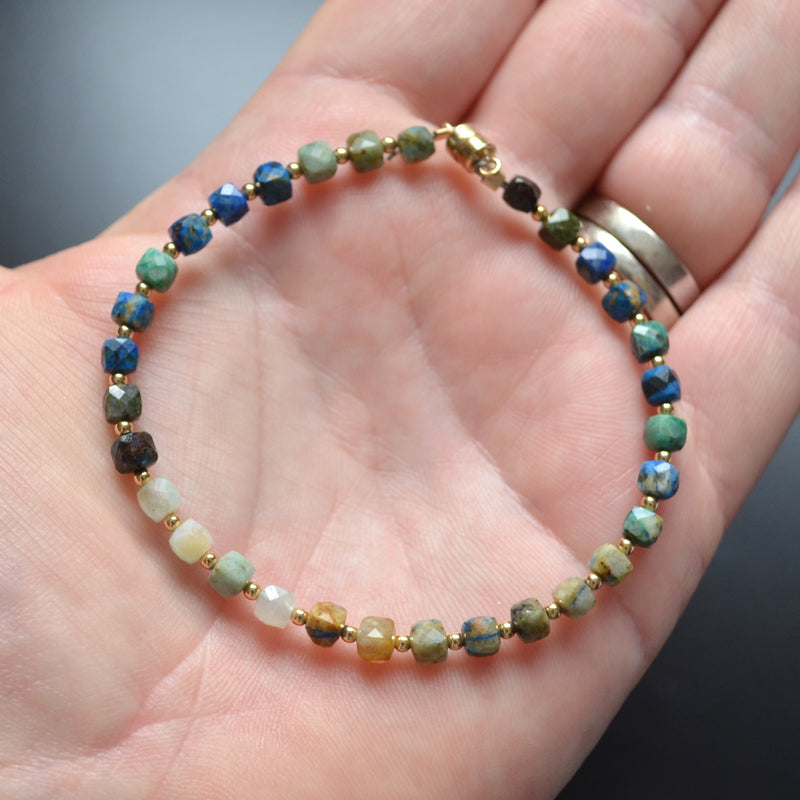Chrysocolla Beaded Bracelet with Gold Magnetic Clasp