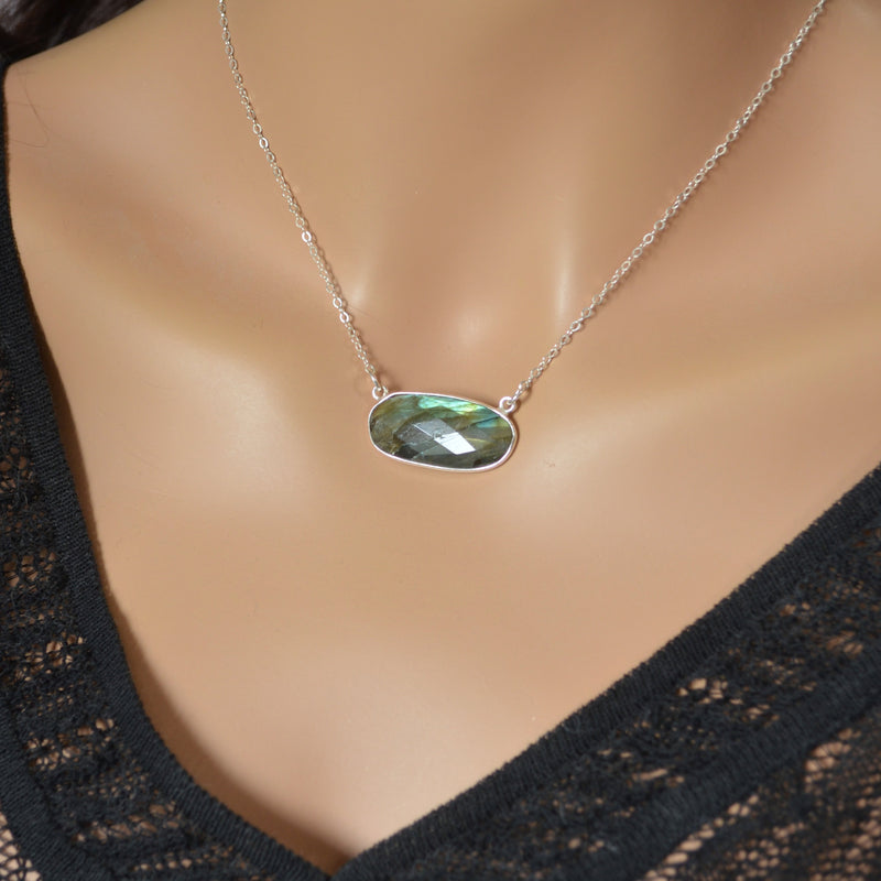 Bold Labradorite Choker Necklace in Sterling Silver