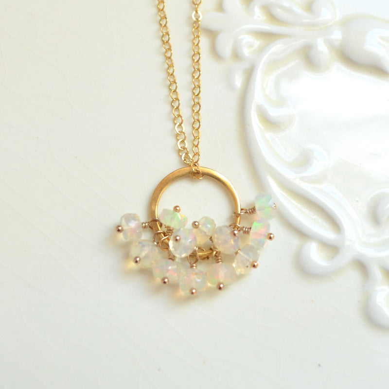 Real Opal Cluster Necklace in Gold