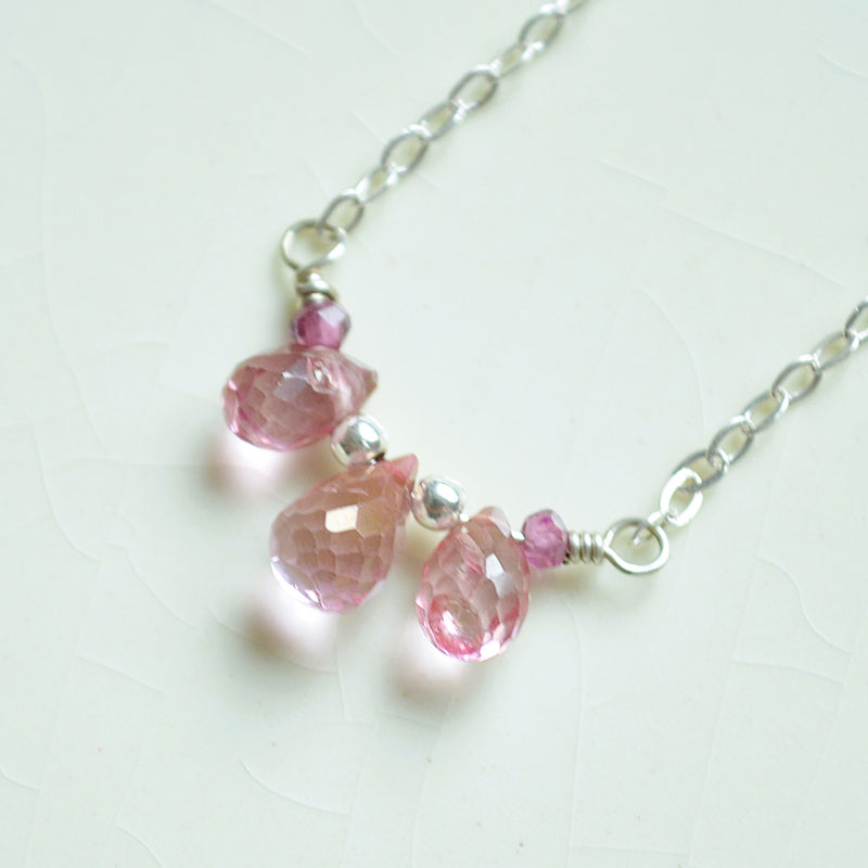 Dainty Pink Topaz Necklace in Silver