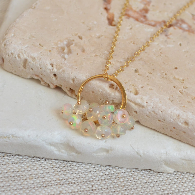 Real Opal Cluster Necklace in Gold