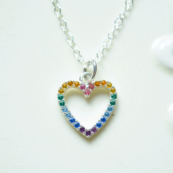 Rainbow Heart Necklace for Girls