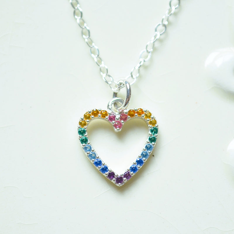Rainbow Heart Necklace for Girls