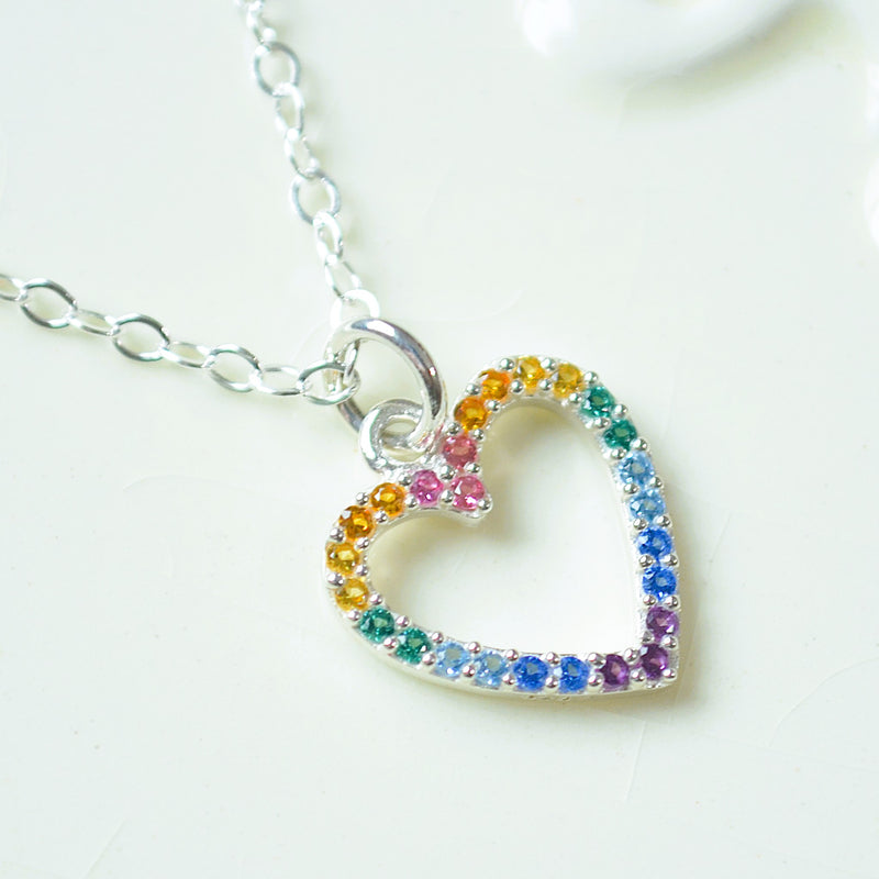 Rainbow Heart Necklace for Girls