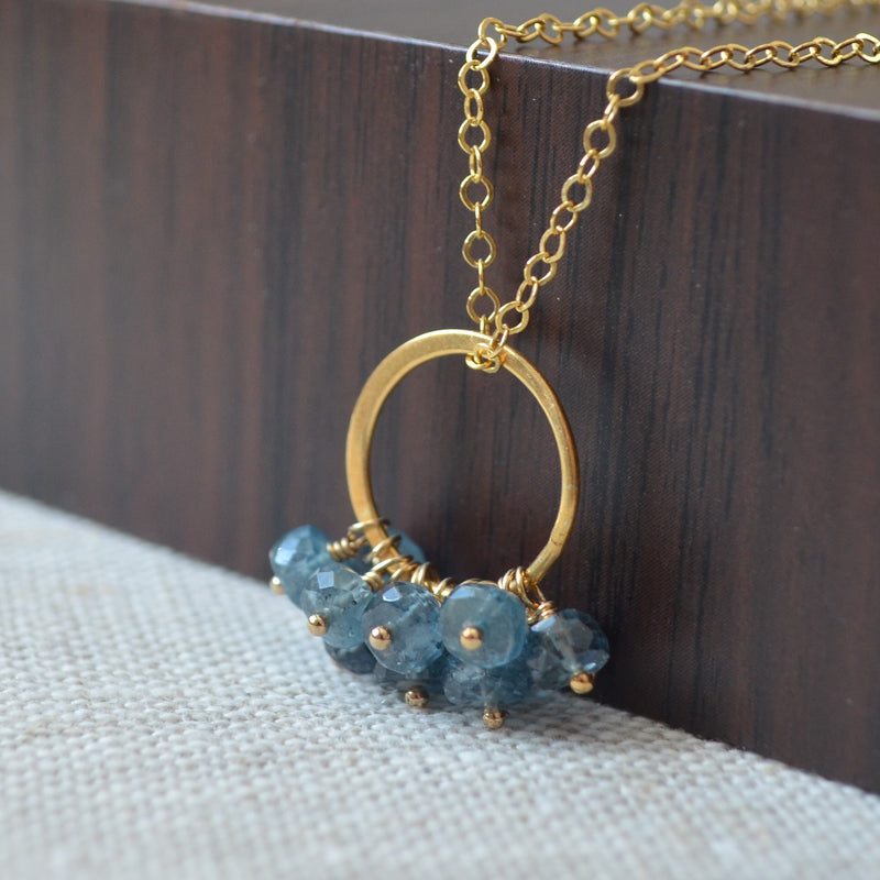 Moss Kyanite Cluster Necklace in Gold