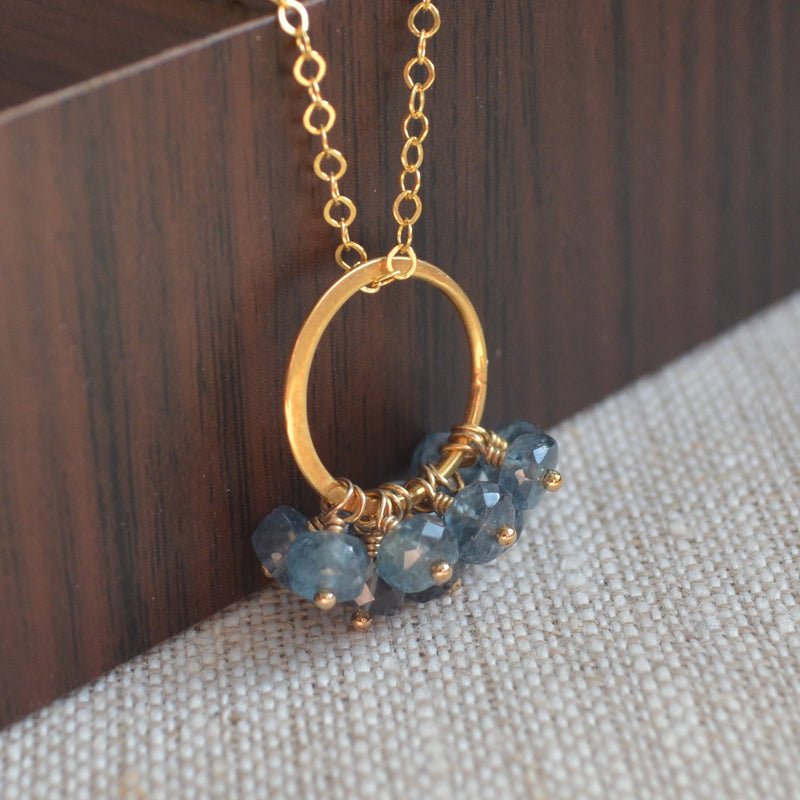 Moss Kyanite Cluster Necklace in Gold