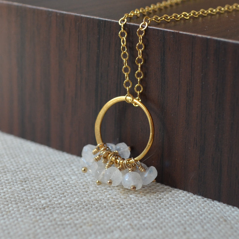 Rainbow Moonstone Cluster Necklace in Gold