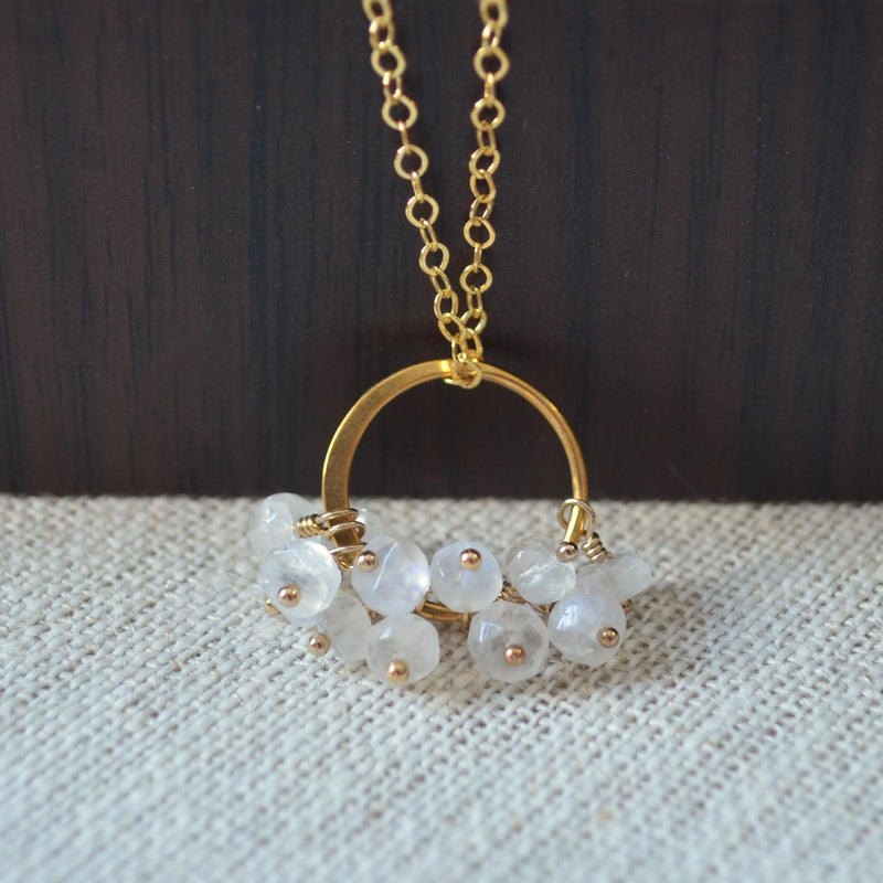 Rainbow Moonstone Cluster Necklace in Gold