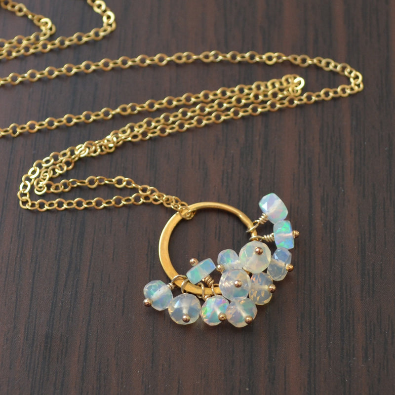 Real Opal Cluster Necklace in Gold