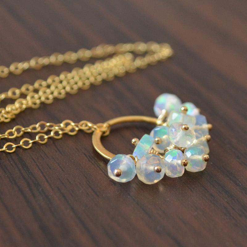 Real Opal Cluster Necklace in Gold