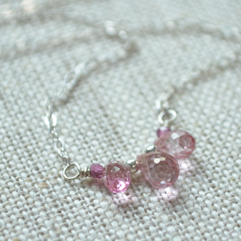 Dainty Pink Topaz Necklace in Silver
