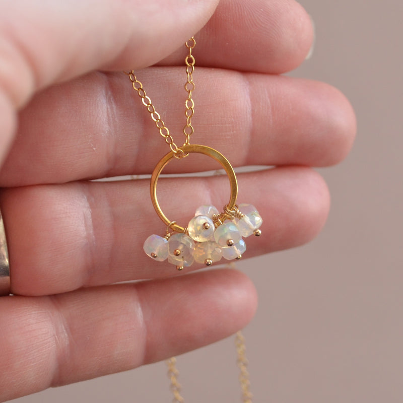 Real Opal Cluster Necklace in Gold