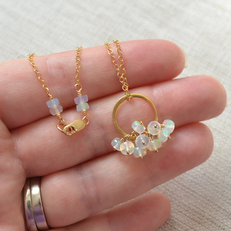 Real Opal Cluster Necklace in Gold