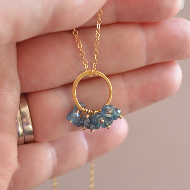 Moss Kyanite Cluster Necklace in Gold