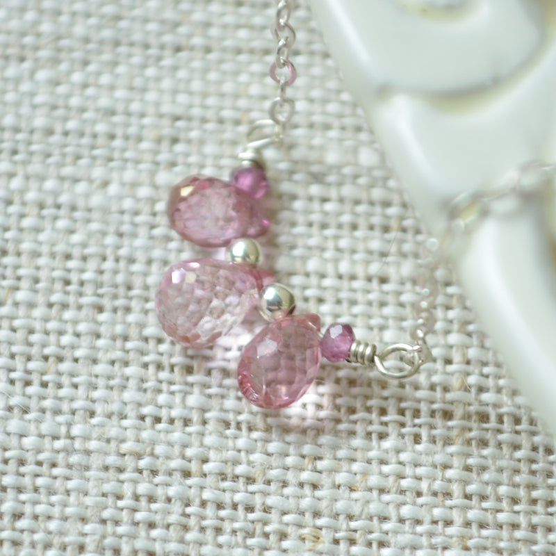 Dainty Pink Topaz Necklace in Silver
