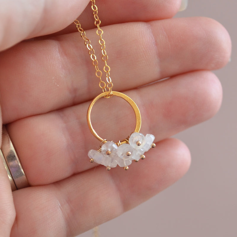 Rainbow Moonstone Cluster Necklace in Gold