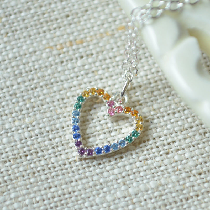 Rainbow Heart Necklace for Girls