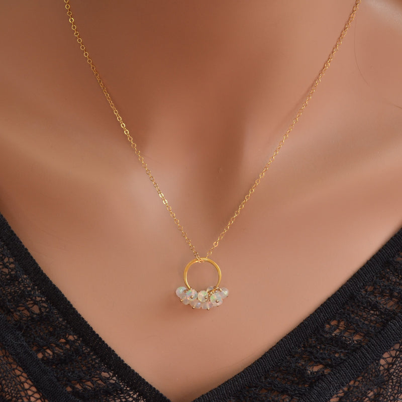 Real Opal Cluster Necklace in Gold